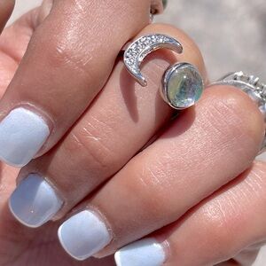 Last One !Faux Moonstone Faux Silver Ring with Mystical Moon Design🌙